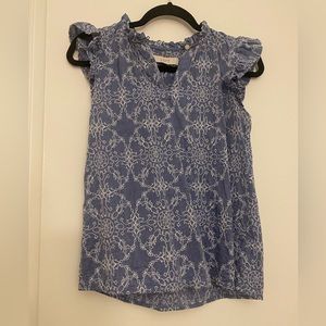 Blue and white embroidered top